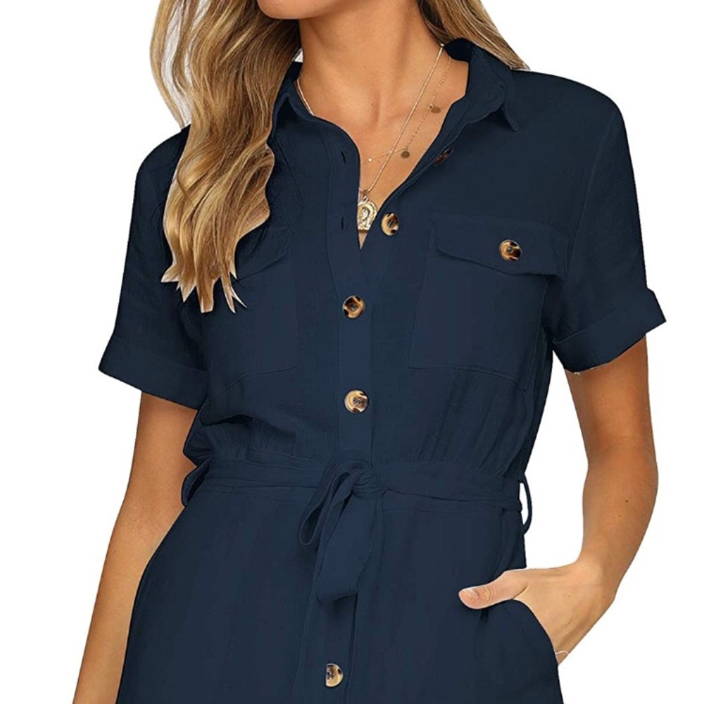 🦚 Navy collared, button up romper